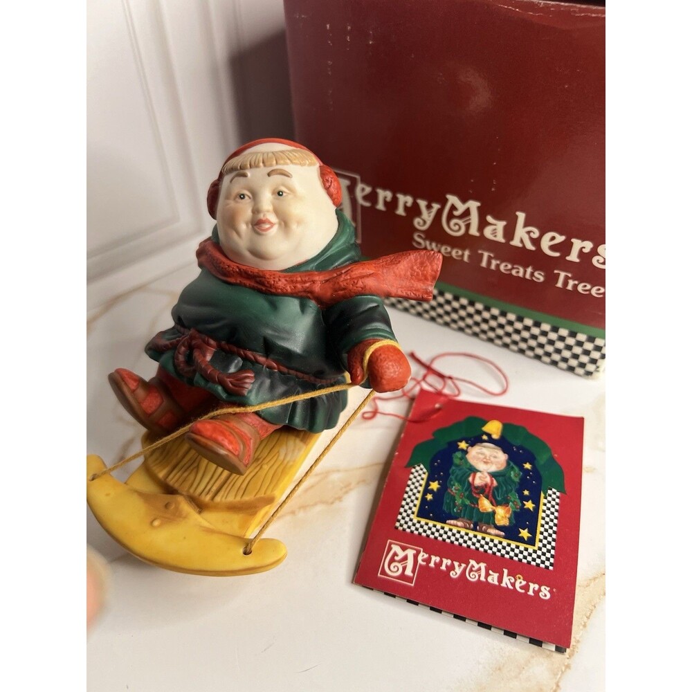 1992 Department 56, Merry Makers Monks "Solomon the Sledder" Porcelain Ornament